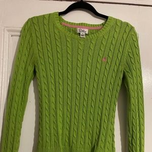Lilly Pulitzer XS Green Cable Knit Sweater with Pink Logo